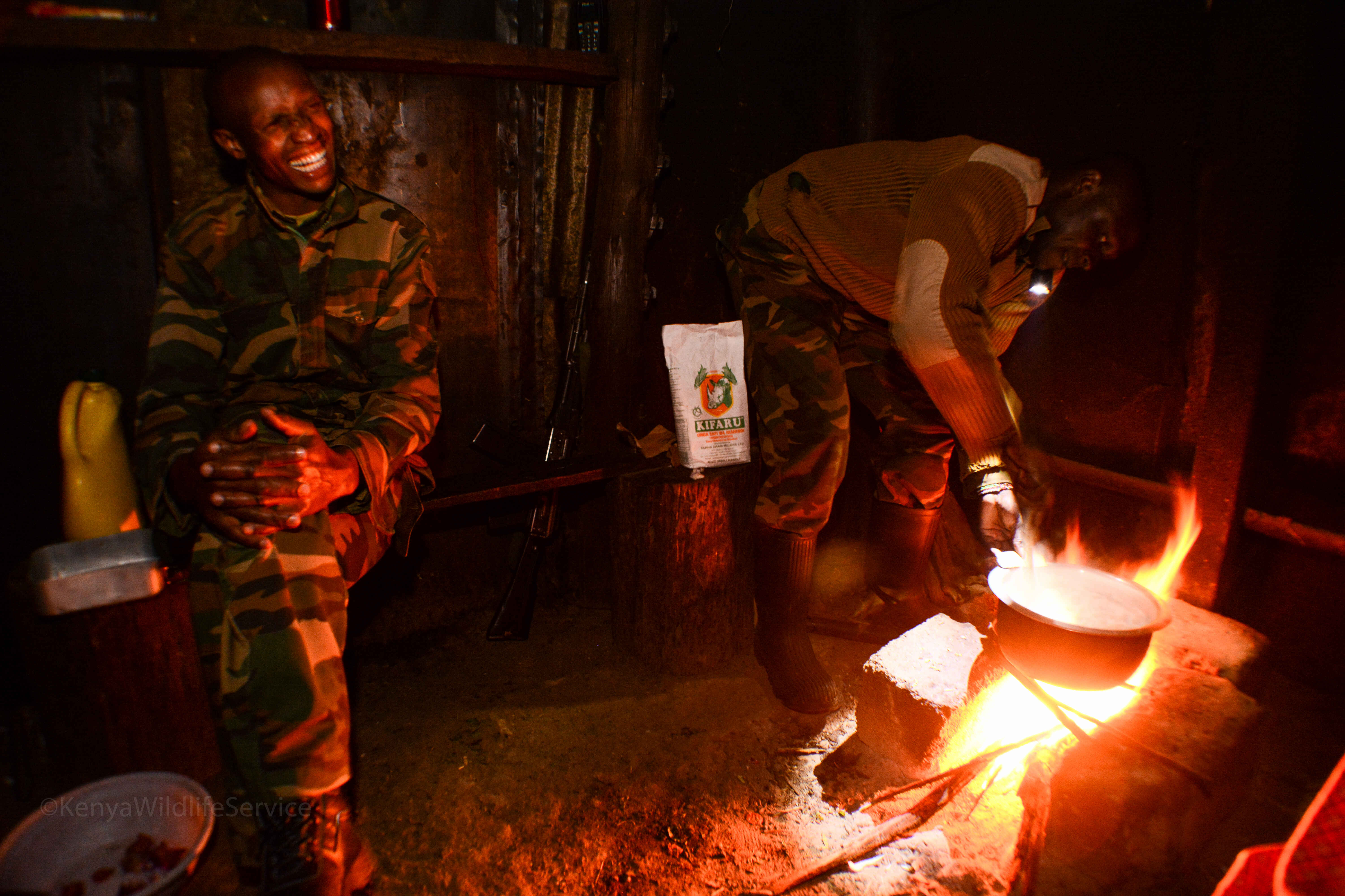 Corporal Harrison Njoroge a Rhino Unit Ranger prepares dinner for his colleagues
